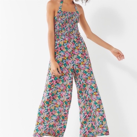 Urban Outfitters Pants - Multicolor Urban Outfitters smocked flowy halterneck jumpsuit in floral pattern